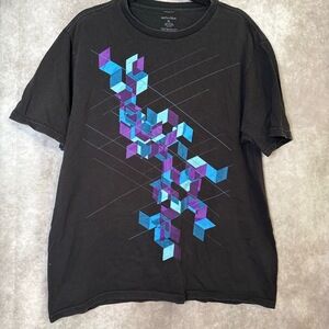 Vintage Y2K Anchor Blue Geometric Abstract Blue‎ Purple Cubes Tee Unisex Size XL